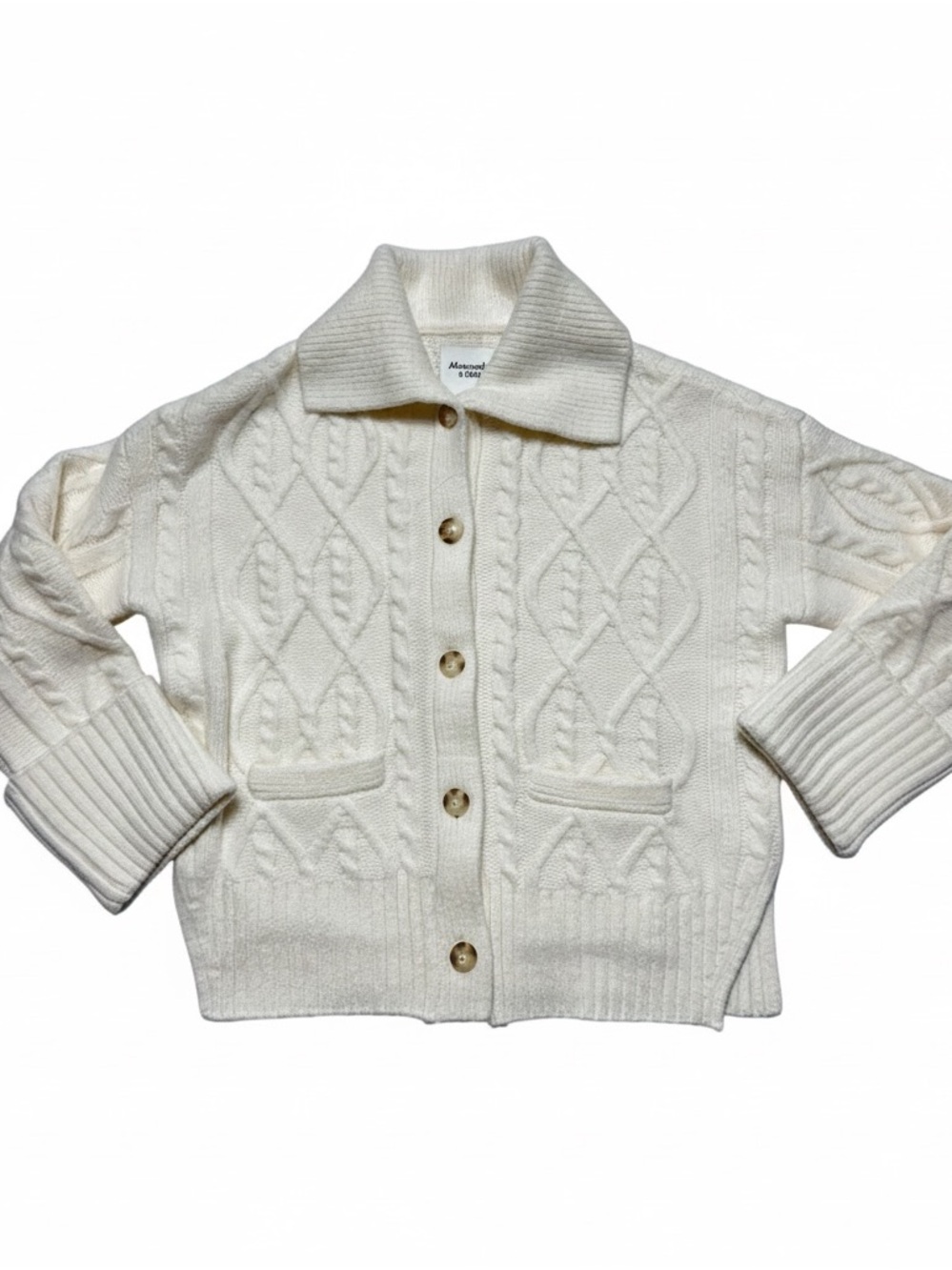 Abercrombie & Fitch Ivory Cable Knit Collared Cardigan Sweater - Picture 2 of 12